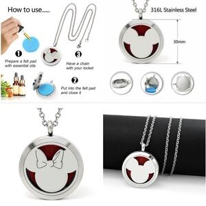 Disney Essential Oil Minnie Mickey Mouse Necklace Stainless Steel NEW